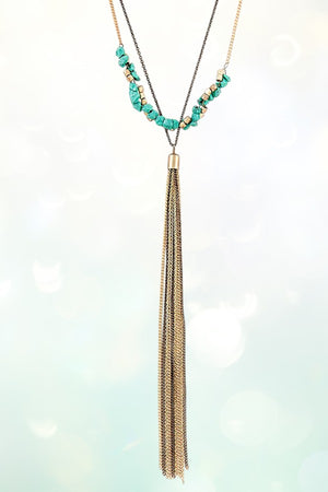 ELONGATED NUGGET GEM CHAIN TASSEL NECKLACE