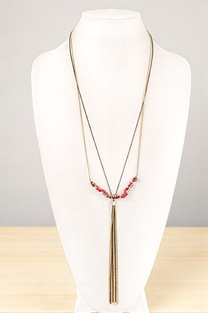 ELONGATED NUGGET GEM CHAIN TASSEL NECKLACE