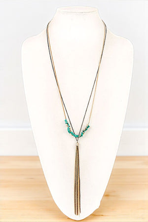 ELONGATED NUGGET GEM CHAIN TASSEL NECKLACE
