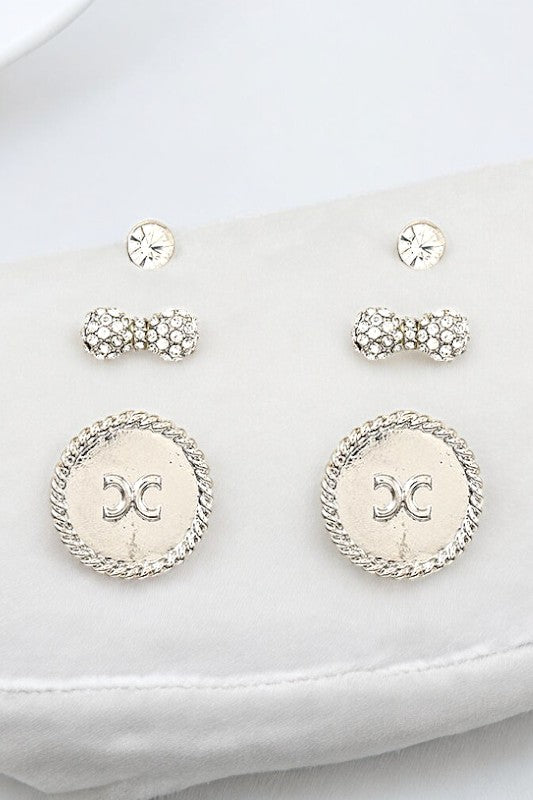 RHINESTONE PAVE FASHION POST EARRING SET