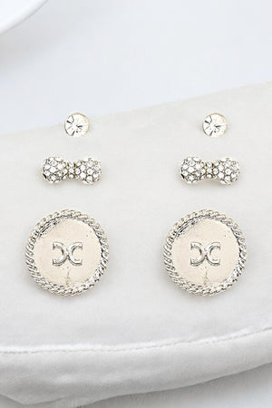 RHINESTONE PAVE FASHION POST EARRING SET