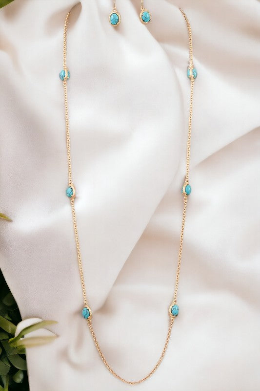 Elongated Gem Bead Necklace Set