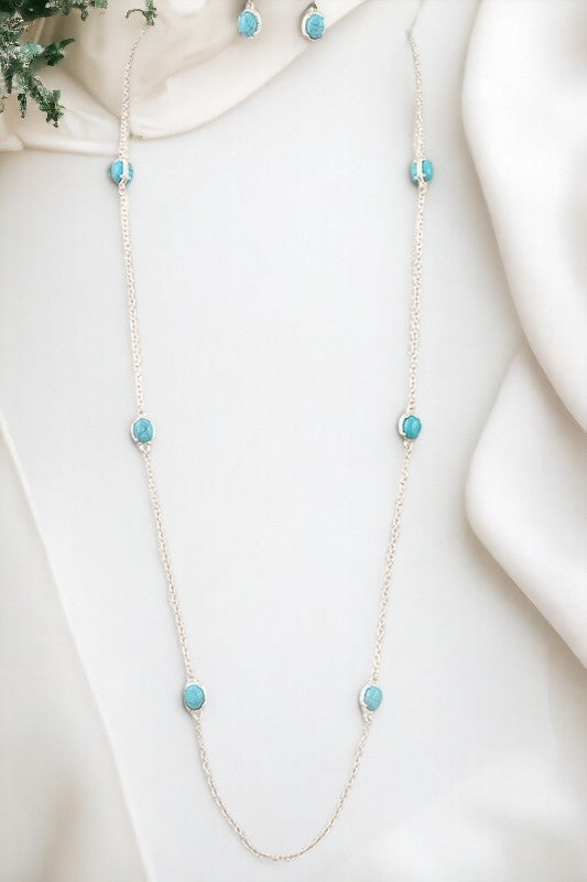 Elongated Gem Bead Necklace Set