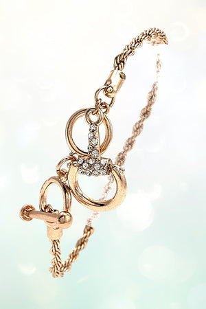 RHINESTONE ACCENT SNAFFLE BIT LINK BRAIDED CHAIN BRACELET