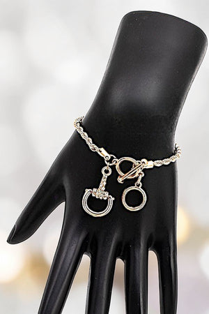 RHINESTONE ACCENT SNAFFLE BIT LINK BRAIDED CHAIN BRACELET