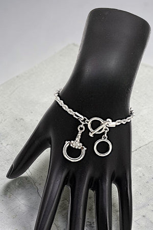 RHINESTONE ACCENT SNAFFLE BIT LINK BRAIDED CHAIN BRACELET