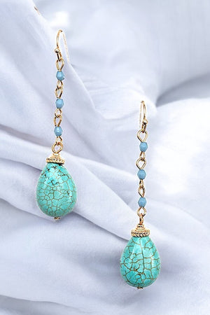 DROP BEADED TEARDROP GEM DANGLE EARRING