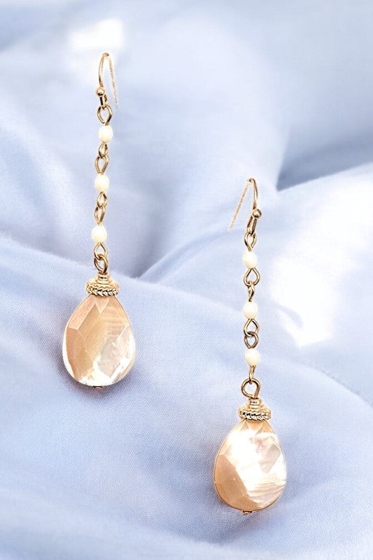 DROP BEADED TEARDROP GEM DANGLE EARRING