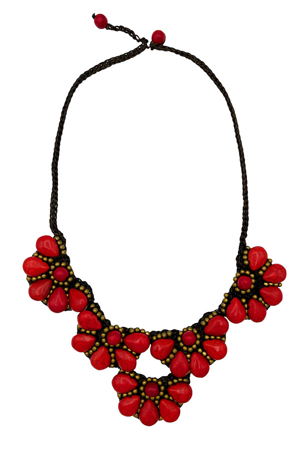 Semi Floral Gemstone Bib Necklace