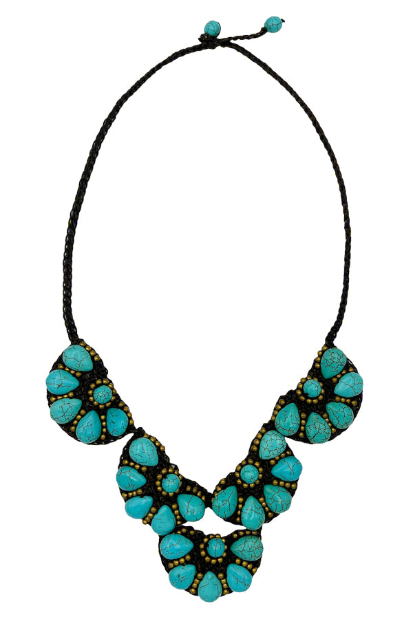 Semi Floral Gemstone Bib Necklace