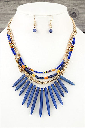 FRINGE GEM MULTI ROW BEAD NECKLACE SET