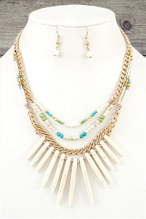 FRINGE GEM MULTI ROW BEAD NECKLACE SET