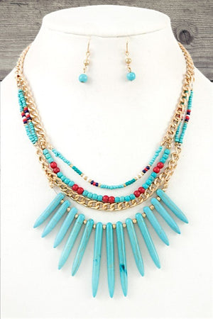 FRINGE GEM MULTI ROW BEAD NECKLACE SET