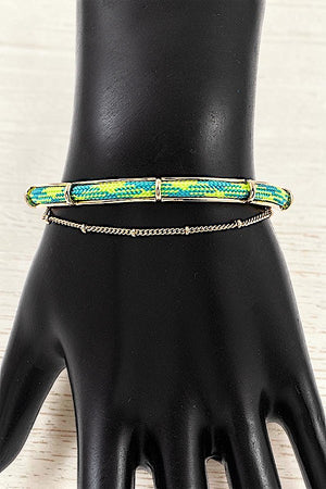 MULTI COLOR ROPE AND CHAIN CUFF BRACELET