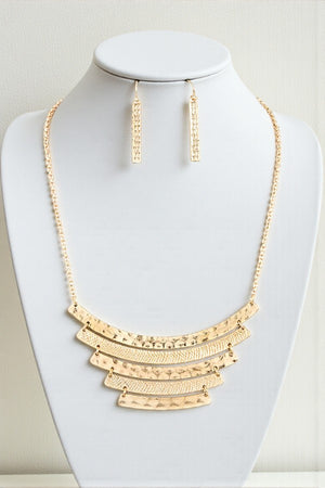 TEXTURED HAMMERED BAR LINK BIB NECKLACE SET