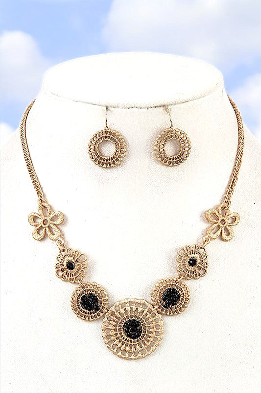 ROUND BEAD FLORAL LINK NECKLACE SET