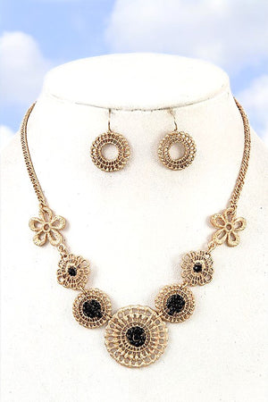 ROUND BEAD FLORAL LINK NECKLACE SET