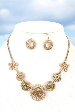 ROUND BEAD FLORAL LINK NECKLACE SET