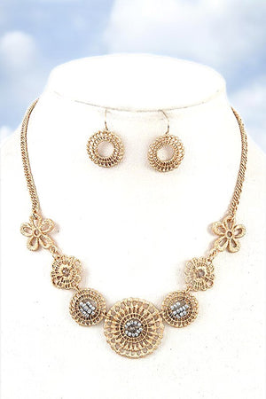 ROUND BEAD FLORAL LINK NECKLACE SET