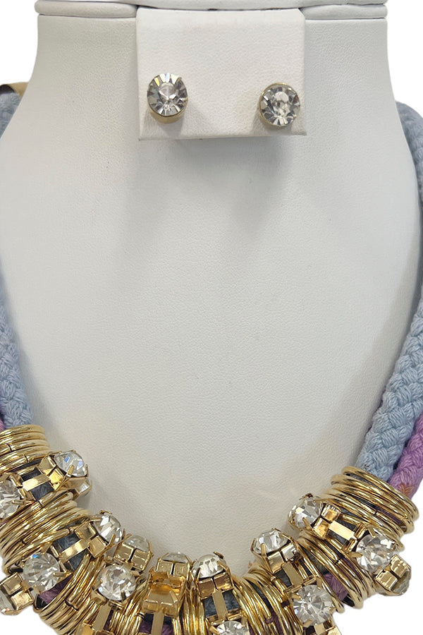 Gem Accent Rope Braid Necklace Set