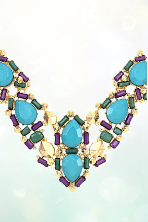 FACETED JEWEL GEM PAVE NECKLACE SET