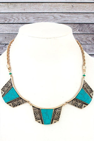 TRIBAL TQ GEM ETCHED LINK GEM BIB NECKLACE