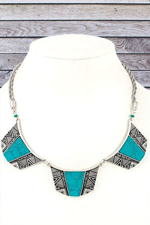 TRIBAL TQ GEM ETCHED LINK GEM BIB NECKLACE