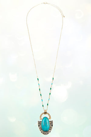 FRAMED GEMSTONE PENDANT LONG NECKLACE
