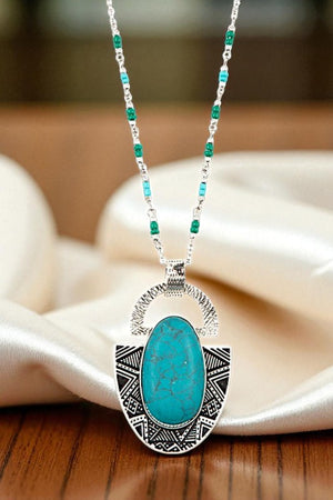 FRAMED GEMSTONE PENDANT LONG NECKLACE