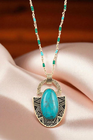 FRAMED GEMSTONE PENDANT LONG NECKLACE