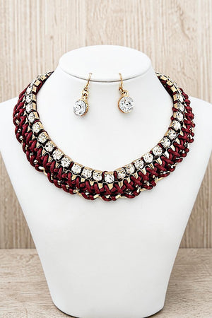 BRAIDED CHAIN RHINESTONE ACCENT COLLAR NECKLACE SET