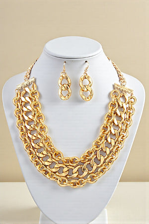 TRIPLE ROW MULTI CHAIN COLLAR NECKLACE SET