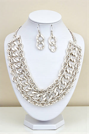 TRIPLE ROW MULTI CHAIN COLLAR NECKLACE SET