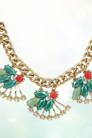 ACRYLIC SEMI FLORAL GEM BIB NECKLACE SET