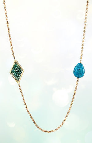 ELONGATED GEM STATION AND BEAD NECKLACE