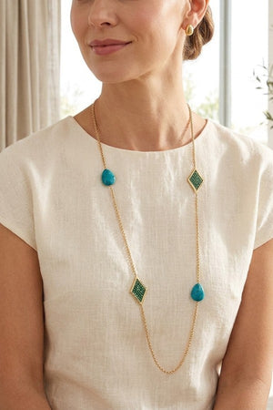 ELONGATED GEM STATION AND BEAD NECKLACE