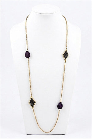 ELONGATED GEM STATION AND BEAD NECKLACE