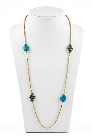 ELONGATED GEM STATION AND BEAD NECKLACE