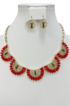 Semi Acrylic Ornate Link Bib Necklace Set