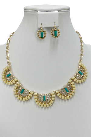 Semi Acrylic Ornate Link Bib Necklace Set