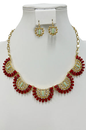 Semi Acrylic Ornate Link Bib Necklace Set