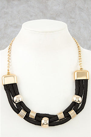 TRIPLE ROPE WITH METAL ACCENT NECKLACE