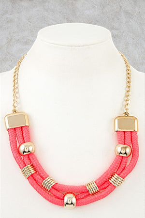TRIPLE ROPE WITH METAL ACCENT NECKLACE