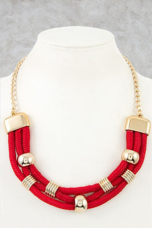 TRIPLE ROPE WITH METAL ACCENT NECKLACE