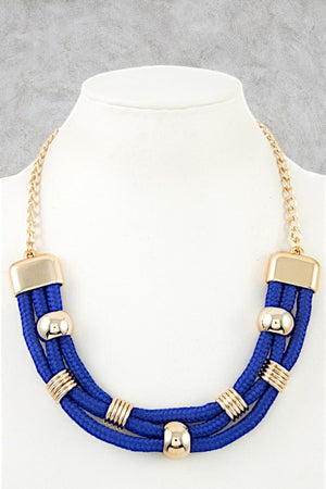 TRIPLE ROPE WITH METAL ACCENT NECKLACE