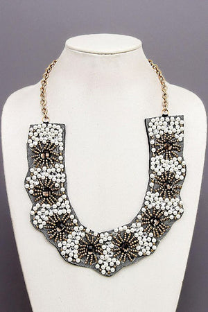 FLORAL BEAD FABRIC BIB NECKLACE