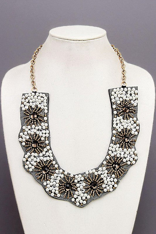 FLORAL BEAD FABRIC BIB NECKLACE