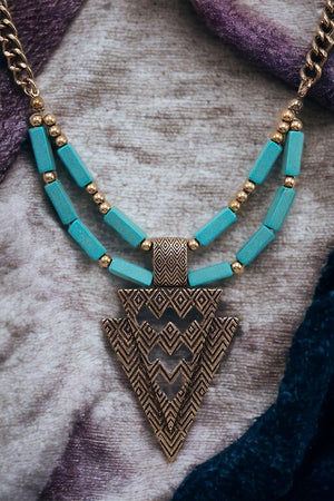 Triangle Cut Out Gem Bead Necklace Set