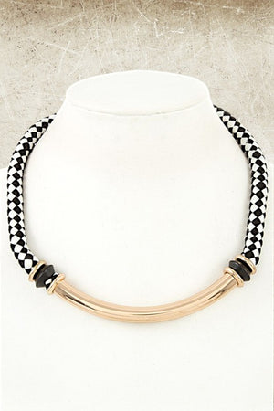 MULTI COLOR CORD CURVED BAR PENDANT NECKLACE