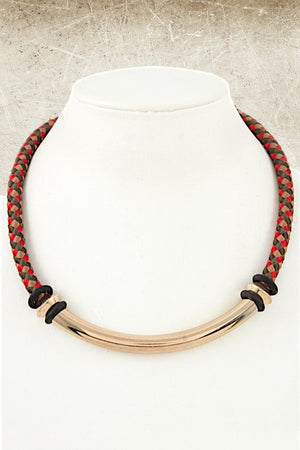 MULTI COLOR CORD CURVED BAR PENDANT NECKLACE
